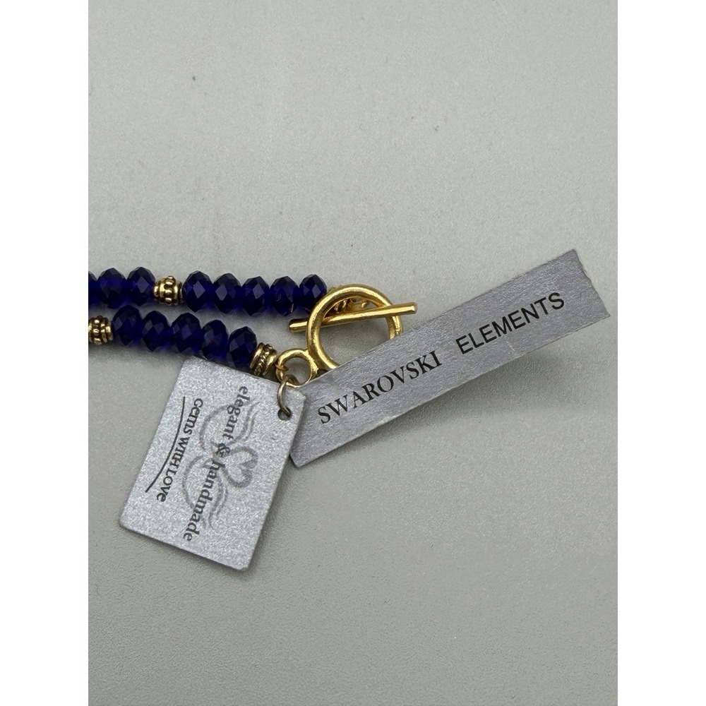 Handmade Swarovski Elements Crystal Necklace Cobalt Blue Beaded Gold Tone #1001 - Picture 4 of 7